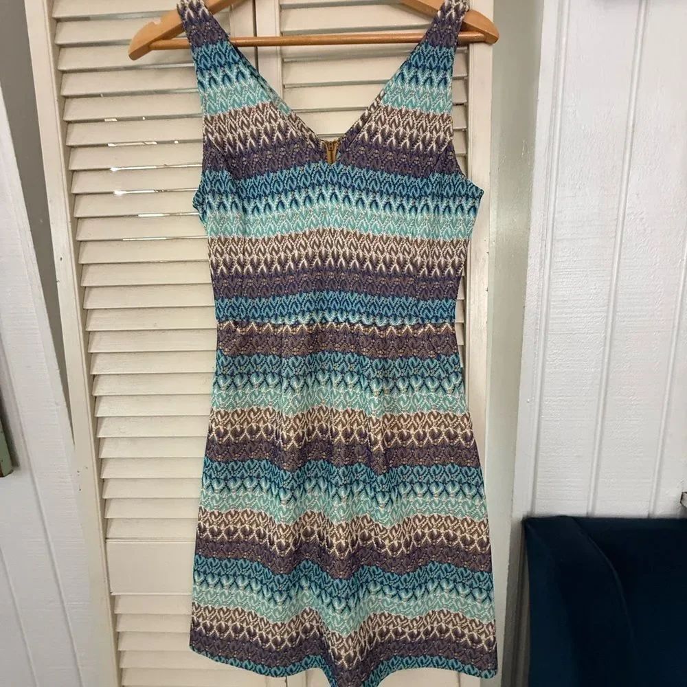 Tabitha Blue and Brown Sleeveless V-neck Sundress